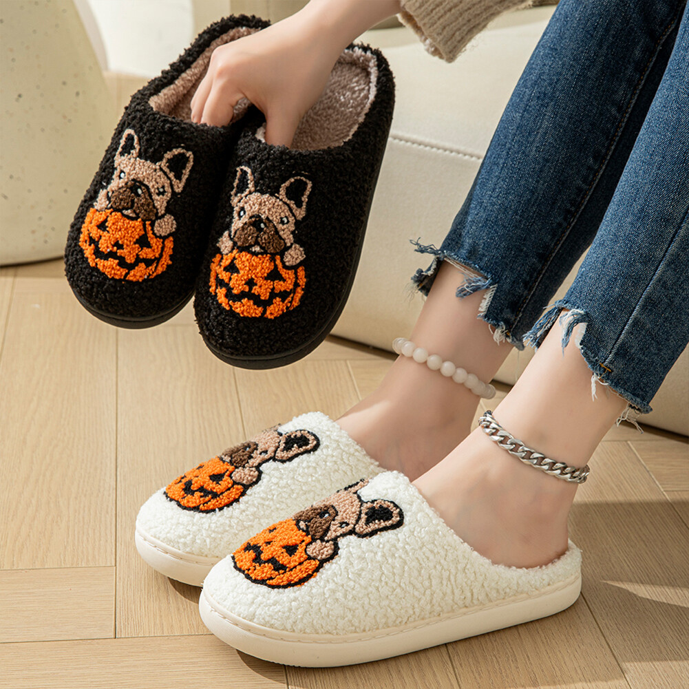 APL Halloween Zucca Cane Peluche Pantofole Comode Morbide Pelose Ciabatta per Inverno
