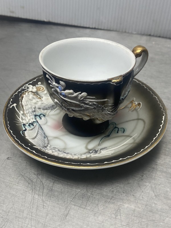 3D Moriage Dragonware Demitasse Cup & Saucer  Has Small Drainage Hole