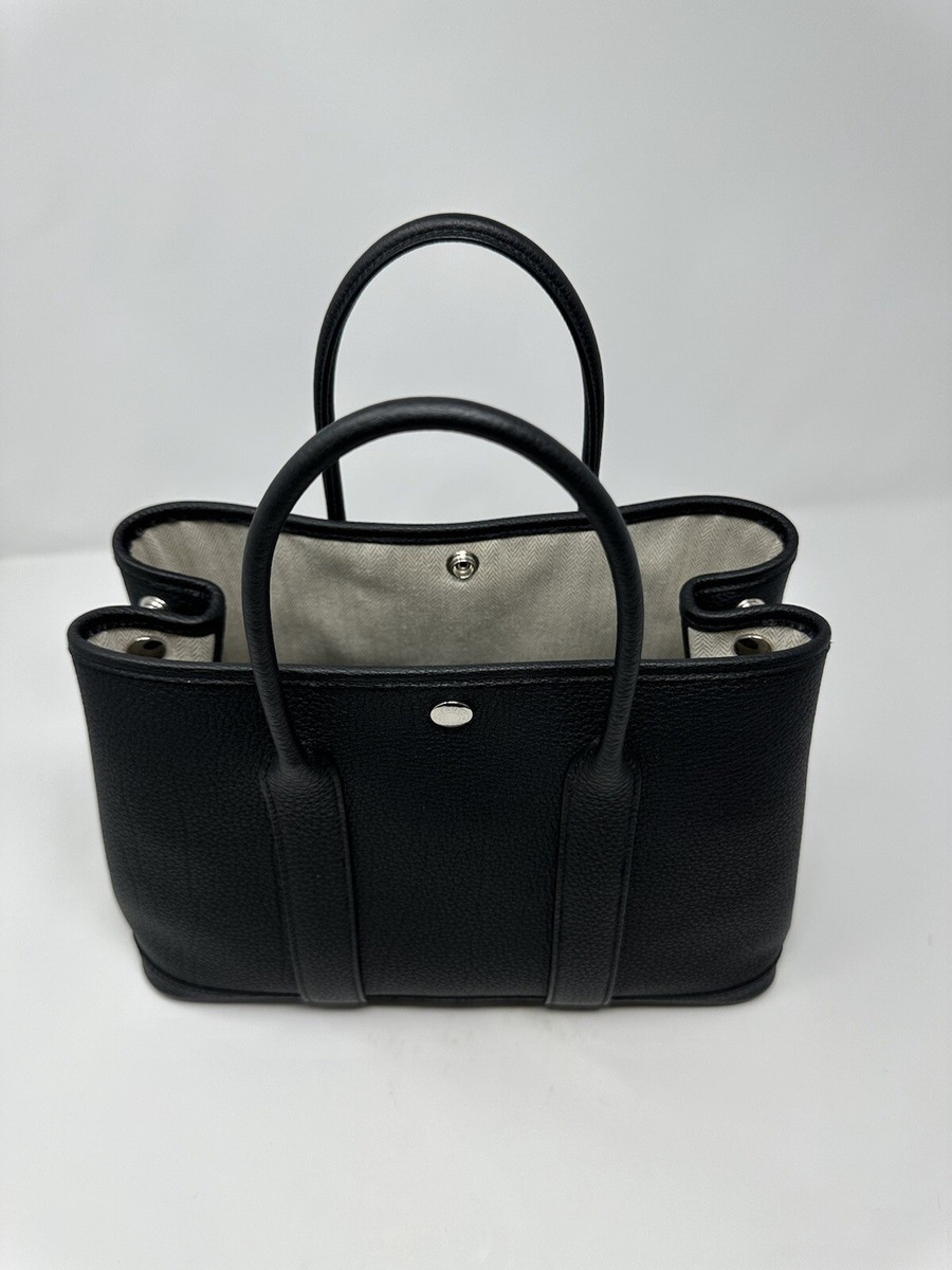 Hermes Garden Party 30 Leather Handbag, Black, Veau Negonda