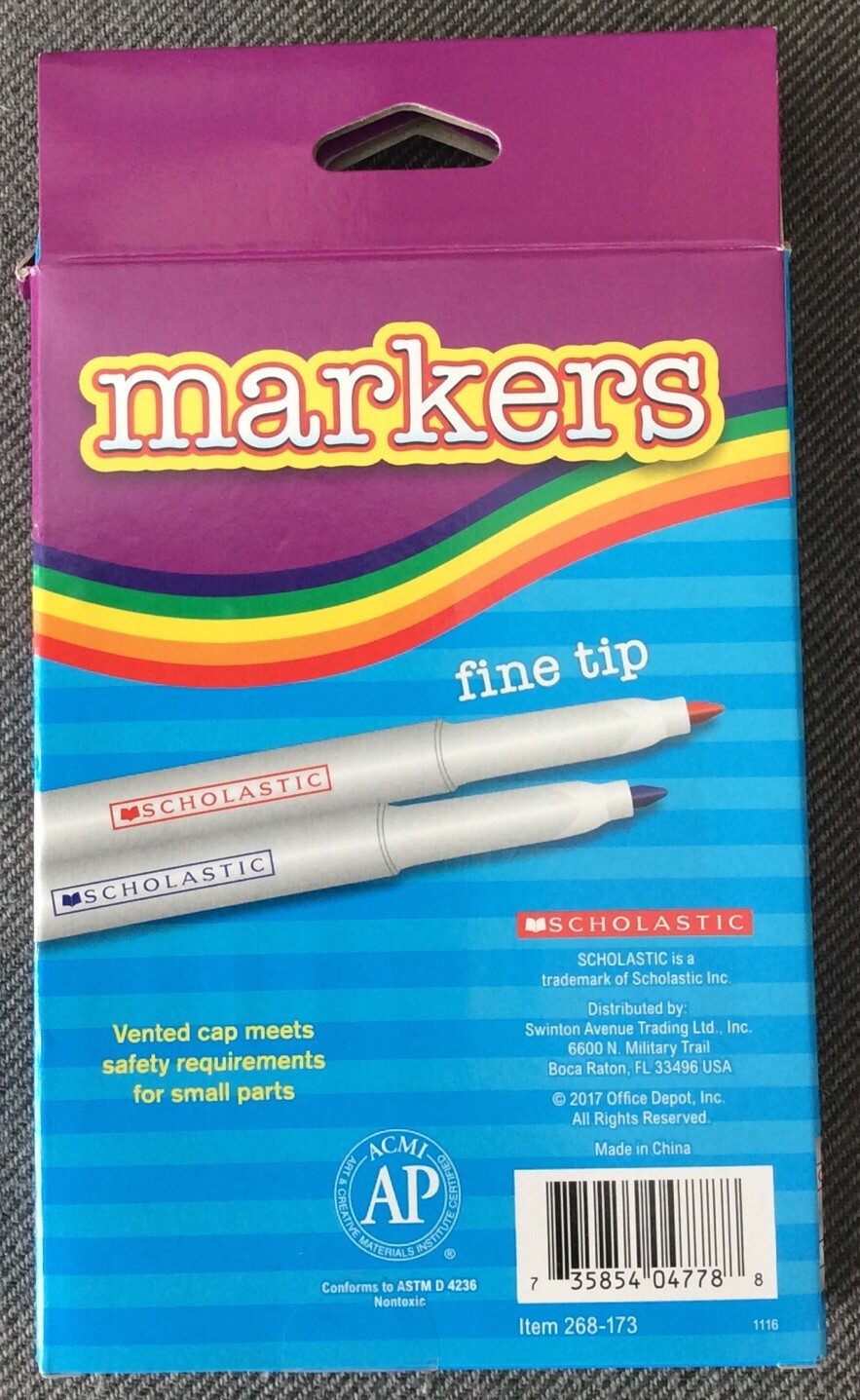 Markers 10 Pack Lot Of 2 (2Pack) Nontoxic 20 Total Markers Fine Line Scholastic