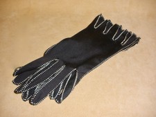 1960's Ladies Black Nylon Gloves w/ Contrasting White Stitching - Size 6 1/2 NWT