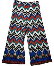 Sharagano Womans Chevron Print Wide-Leg Palazzo Pants Boho Hippie Medium Disco