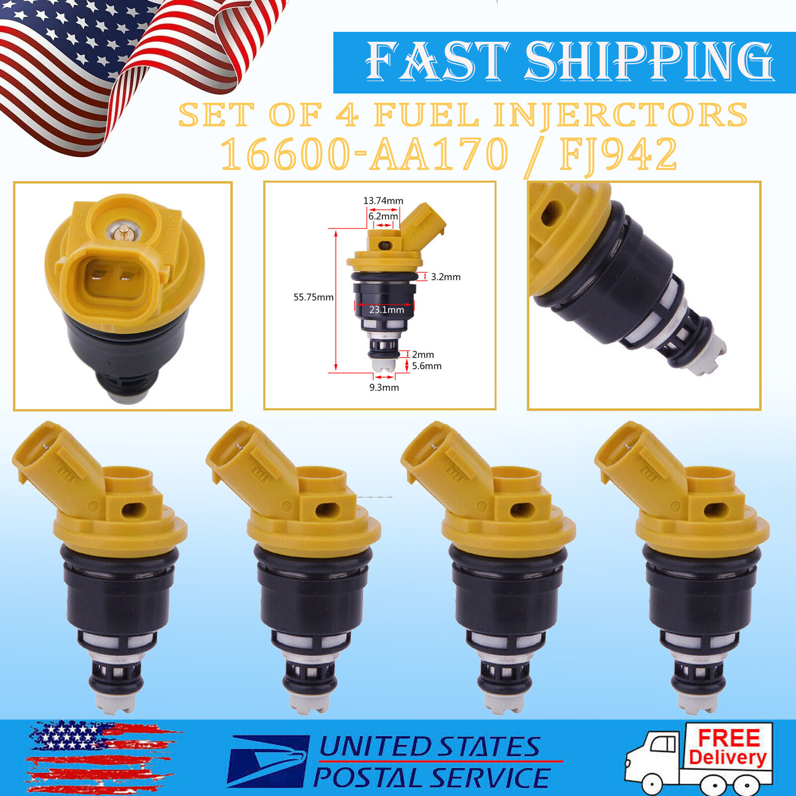 4x Fuel Injectors For Subaru Yellow Side Feed 550cc 555cc: Flow Tested ...