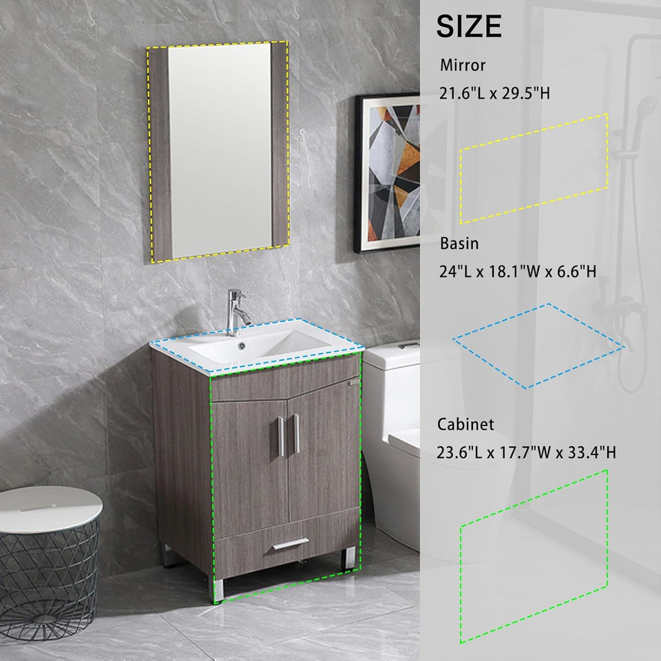 24" Bathroom Vanity with Sink Combo/Mirror Vanities Set