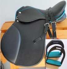 13 14 15" BLACK TEAL EngLish SaddLe HuNt JuMp All PurPoSe Lthrs 36/48" Irons 4"