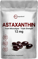 Astaxanthin 12Mg, 120 Softgels, From Microalgae, Supports Eye Joint, Circulation