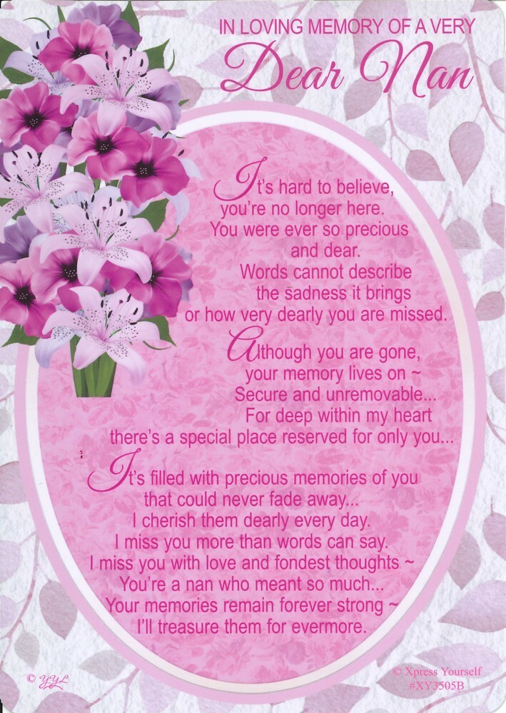 Memorial Grave Card IN LOVING MEMORY OF A VERY DEAR NAN Sentimental