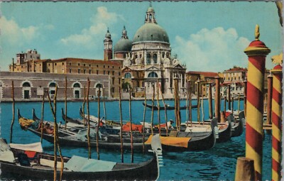 Venezia Basilica Of La Salute River Ferry Gondola Italy Chrome Vintage Post Card
