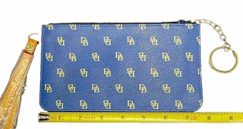 Bolso sin asas Dooney & Bourke azul delgado correa de cuero tostado llavero billetera nuevo - Imagen 5 de 7