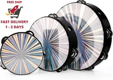 Paquete de 3 panderetas radiantes con cascabeles de doble fila, tambor de mano