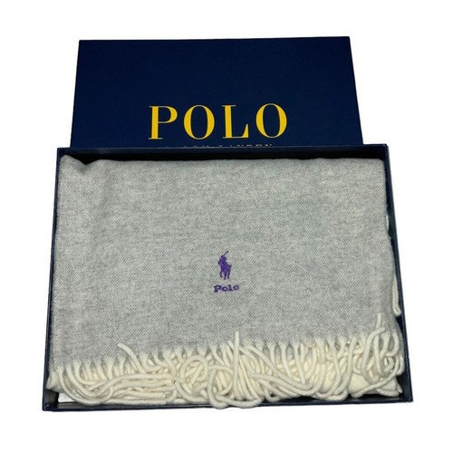 Polo Ralph Lauren Men’s 100% Wool Muffler Cream Gray Made in Italy NWT Boxed - Picture 3 of 15