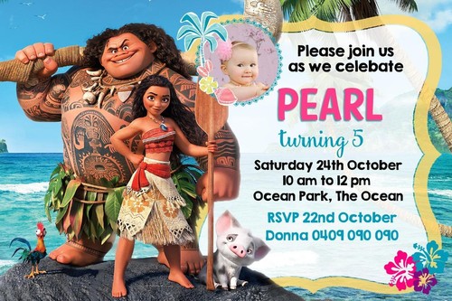 Personalised MOANA Maui Photo Birthday Party Invite Invitations Card Custom - Picture 4 of 5