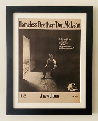DON McLEAN+HOMELESS BROTHER+1974+ORIGINAL POSTER SIZED FRAMED MAGAZINE AD