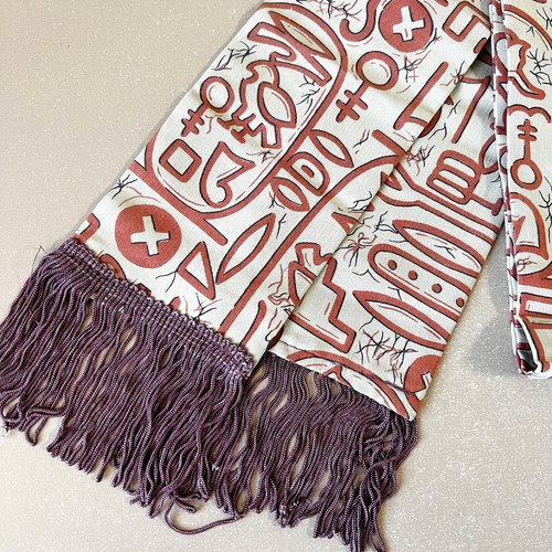 Egyptian Hieroglyph Pattern 1980s Soviet Woman’s Shawl Fringe Scarf Vintage - Picture 6 of 7
