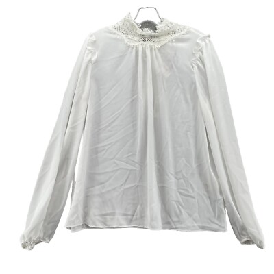 Max Studio Neyman Marcus Top Women Medium White Corpcore Lace Neck Chic Coquette