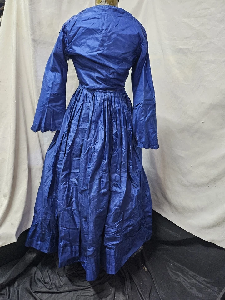 Victorian Blue Silk Dress c1860 Antique 1800s Wedding Dress| Blue Wedding Dress - Image 2 of 4