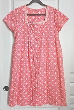 Pink K Pearl Snap Housecoat Duster Coral Butterflies Patio House Dress Medium