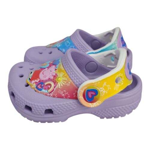 Crocs Peppa Pig Kids Clogs Size C4 Lavender & Multicolor Iconic Comfort - Picture 3 of 10