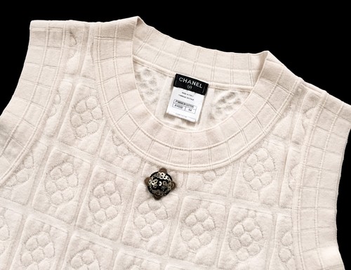 CHANEL 10PF Ivory Cashmere Knit Camellia DRESS * FR 44 / 10 ~ PRISTINE - Picture 4 of 7