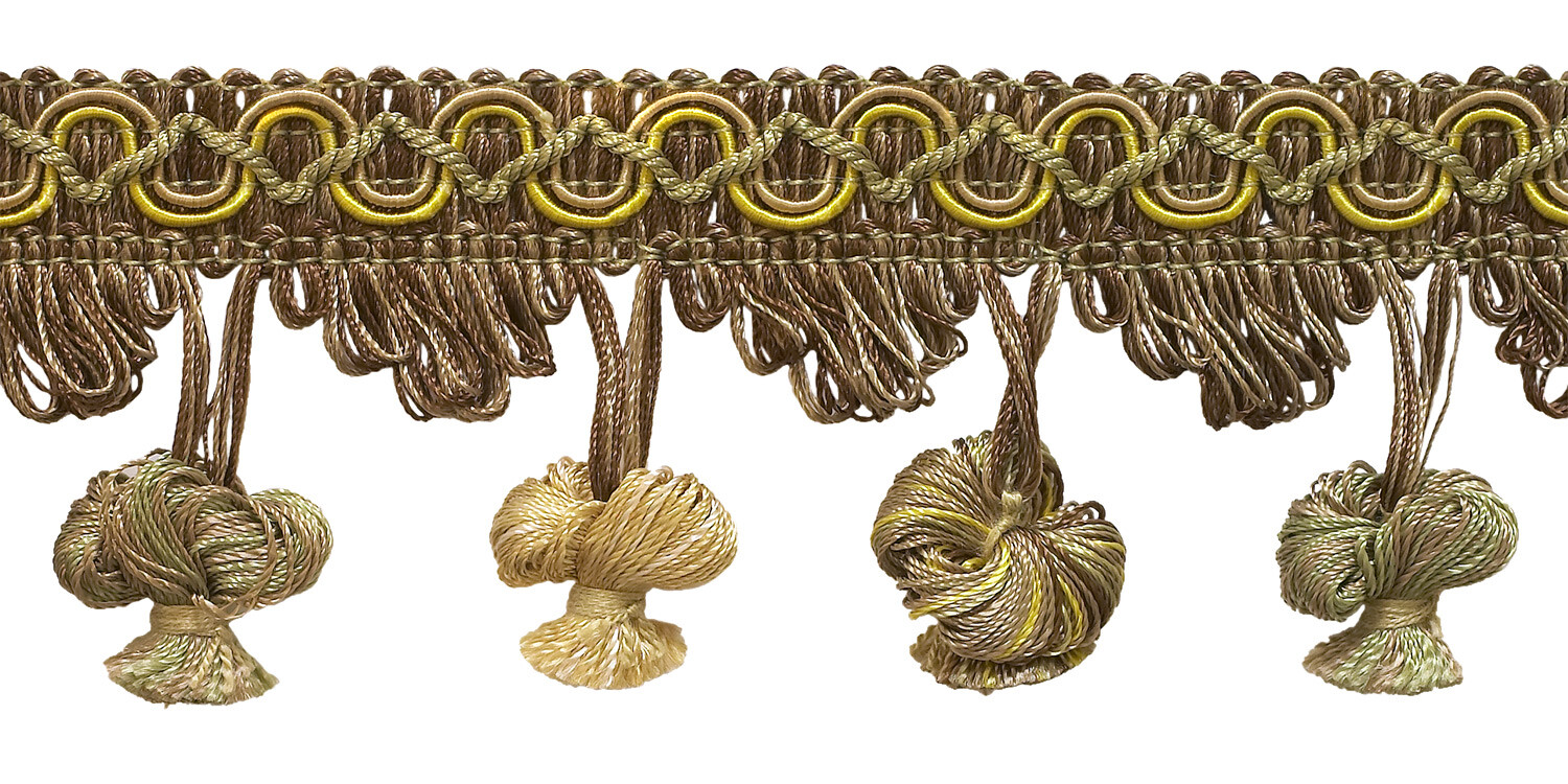 Beige Gold Green 2"" Onion Tassel Fringe Trim Winter Prairie [By The Yard]