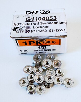 (20) McMaster-Carr #6-32 UNC Serrated Flange Hex Locknut 18-8 SS 2B