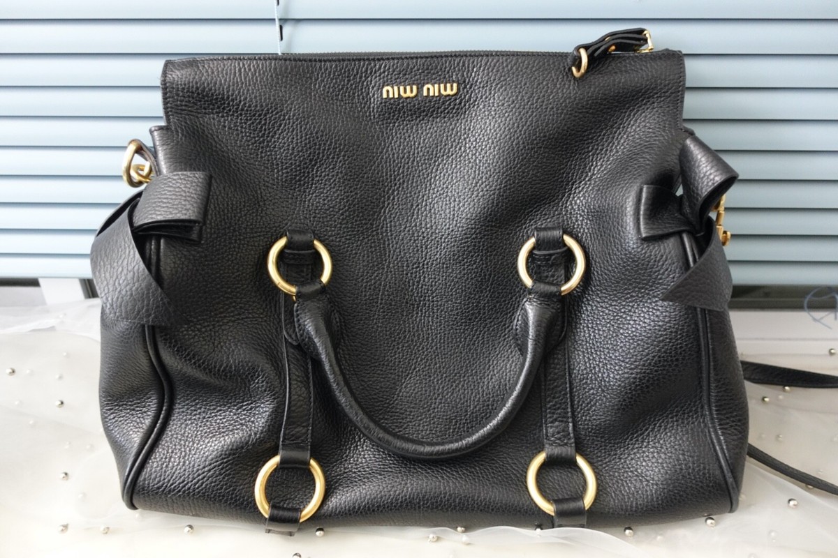 Authentic Miu Miu Black Large Top Handle Satchel Bag with