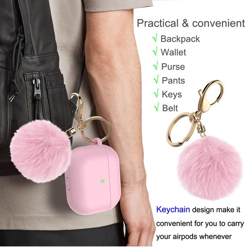 For Apple AirPods 3 Cute Silicone Case Soft Charging Cover w/ Keychain Fur Ball - Picture 26 of 36