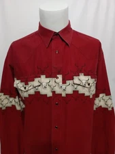 Wrangler Red Bull Skulls Snap Button Long Sleeve Mens Shirt Size XL 							