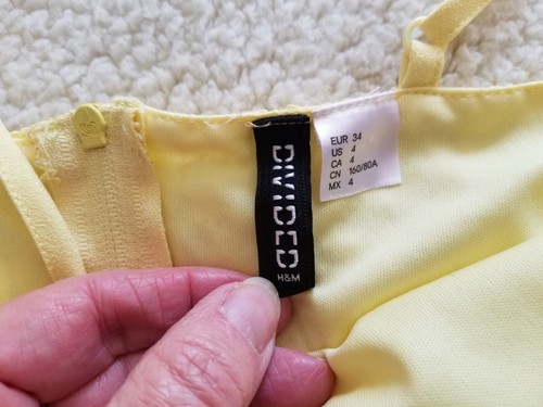 H&M DIVIDED Yellow Dress Lace Top Mini Fit&Flair Adjustable Straps Womens Sz4 - Picture 4 of 8