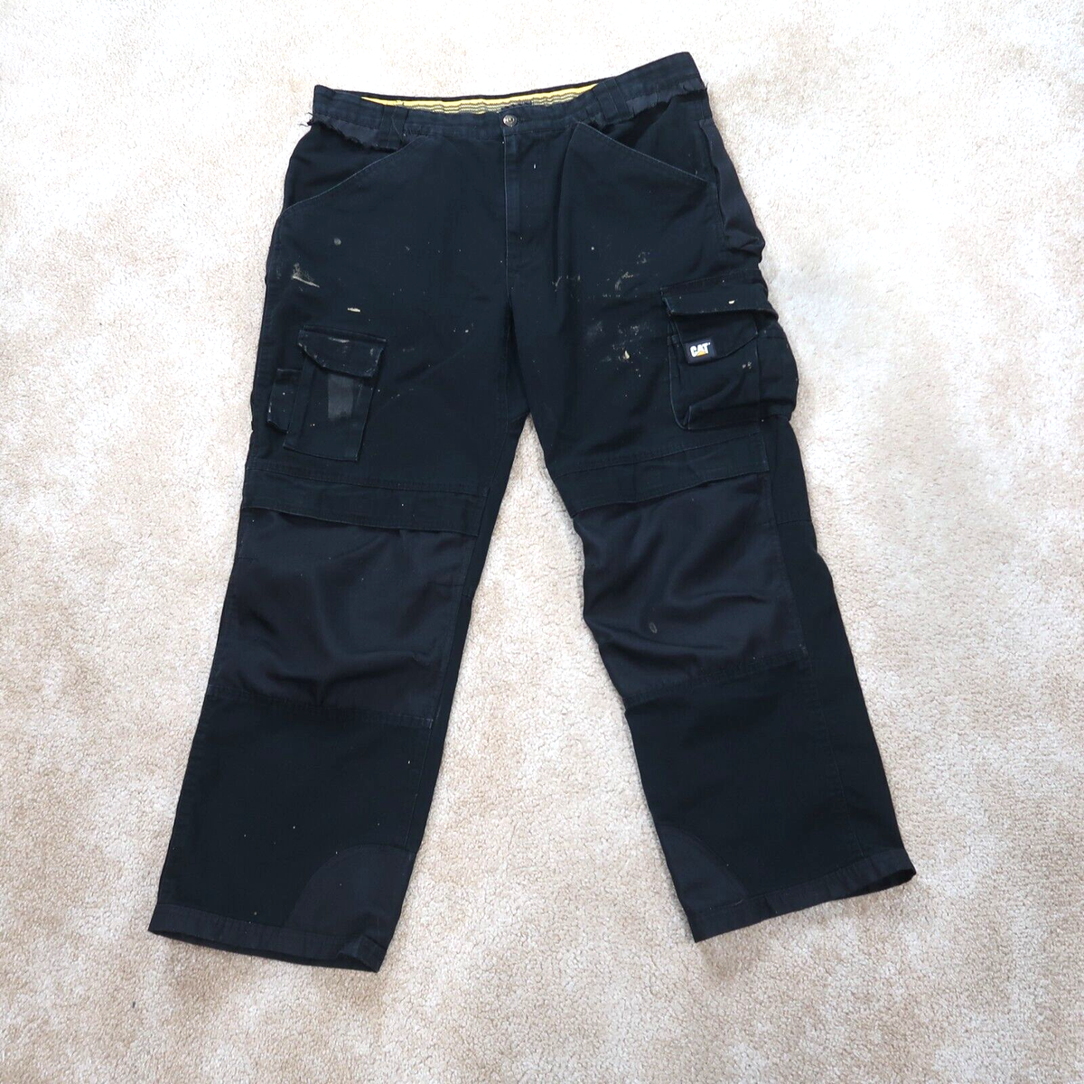 Caterpillar Cargo Pants Mens 40x32 Black CAT WorkWear Distressed 