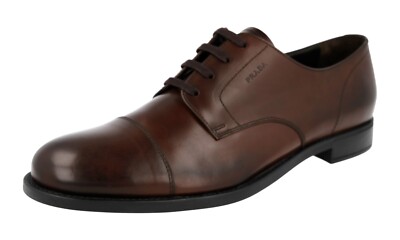 PRADA Leather Derby Cap Toe Dress Shoes Formal Teak Brown NEW -  US 8 EU 41