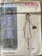 Vogue Designer MOLYNEUX Sewing Pattern Paris Original 1421 Size 12 USED CUT