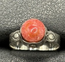 New Condition Sterling Silver Bali Style Coral Ring Size 7