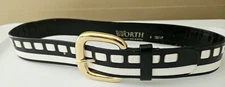 W by Worth Womens Leather Belt S Black & White Geometric Statement Vintage
