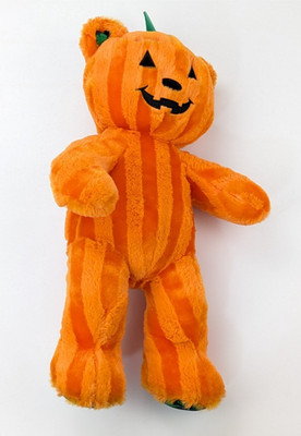 Build A Bear Pumpkin Jack-O-Lantern Striped Halloween Pumpkin Plush Bear Orange