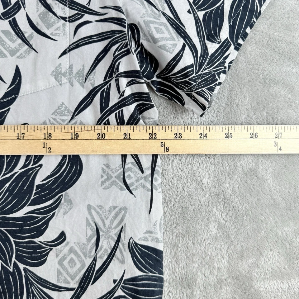 Camisa Go Barefoot Mujer XL Gris Azul Floral Manga Corta Vacaciones Hawaianas EE. UU. Foto 3 de 4