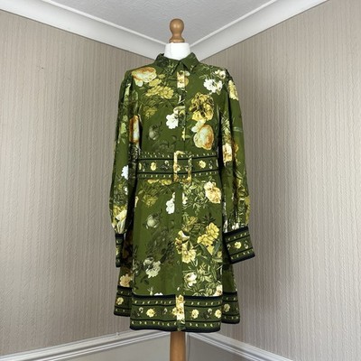 Karen Millen Lydia Millen Floral Belted Shirt Dress Green Uk 14