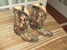 OK Corralito Almond Toe Floral Embroidered Kids size 13.5 Cowgirl Western Boots