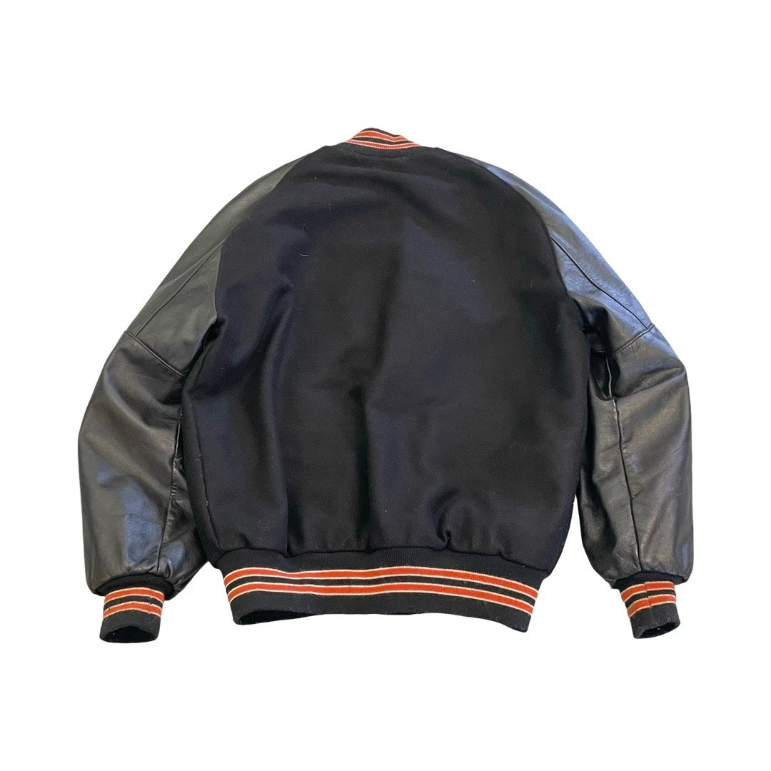 Vintage DeLong Varsity Jacket Mens XL Black Blank Letterman USA Leather Wool 80s - product detail image 3
