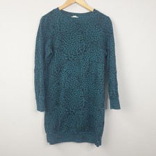 Hush Sweater Dress Womens UK 8 Green Leopard Print Casual Oversized Relaxed