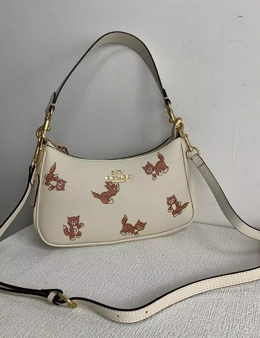 C.oach Teri Shoulder Bag With Dancing Kitten Print CC777 Ivory 2Way Outlet