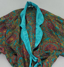 VTG Victorias Secret Robe Womens M Teal Paisley Satin Belted Long VS Gold Tag