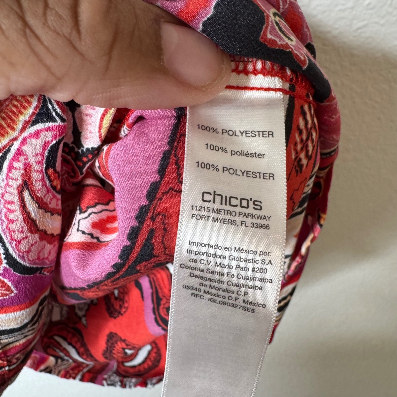 Chicos Red Paisley Patchwork Split Neck Blouse Si… - image 3