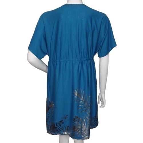 SWIMSUITS FOR ALL Cover-up, 14/16, Blue/Silver, V-neck, Elastic waist, short slv - Picture 6 of 13