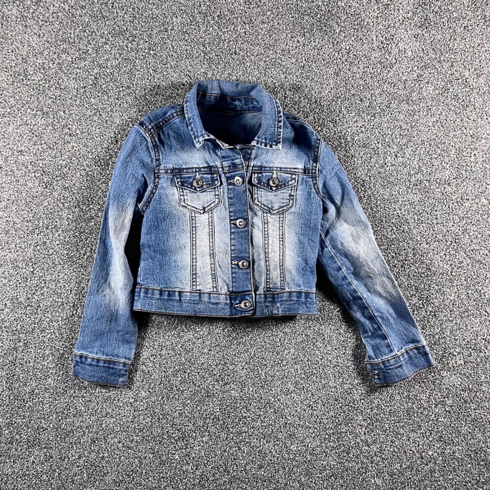 Jordache Girls Denim Jacket Size XS 4-5 Blue Jean Trucker Faded Stretch Cotton