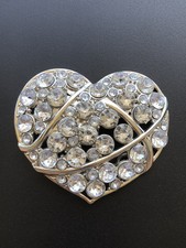 Large Heart Shaped Belt Buckle Crystal Rhinestones Silver Toned Snap On Women  s