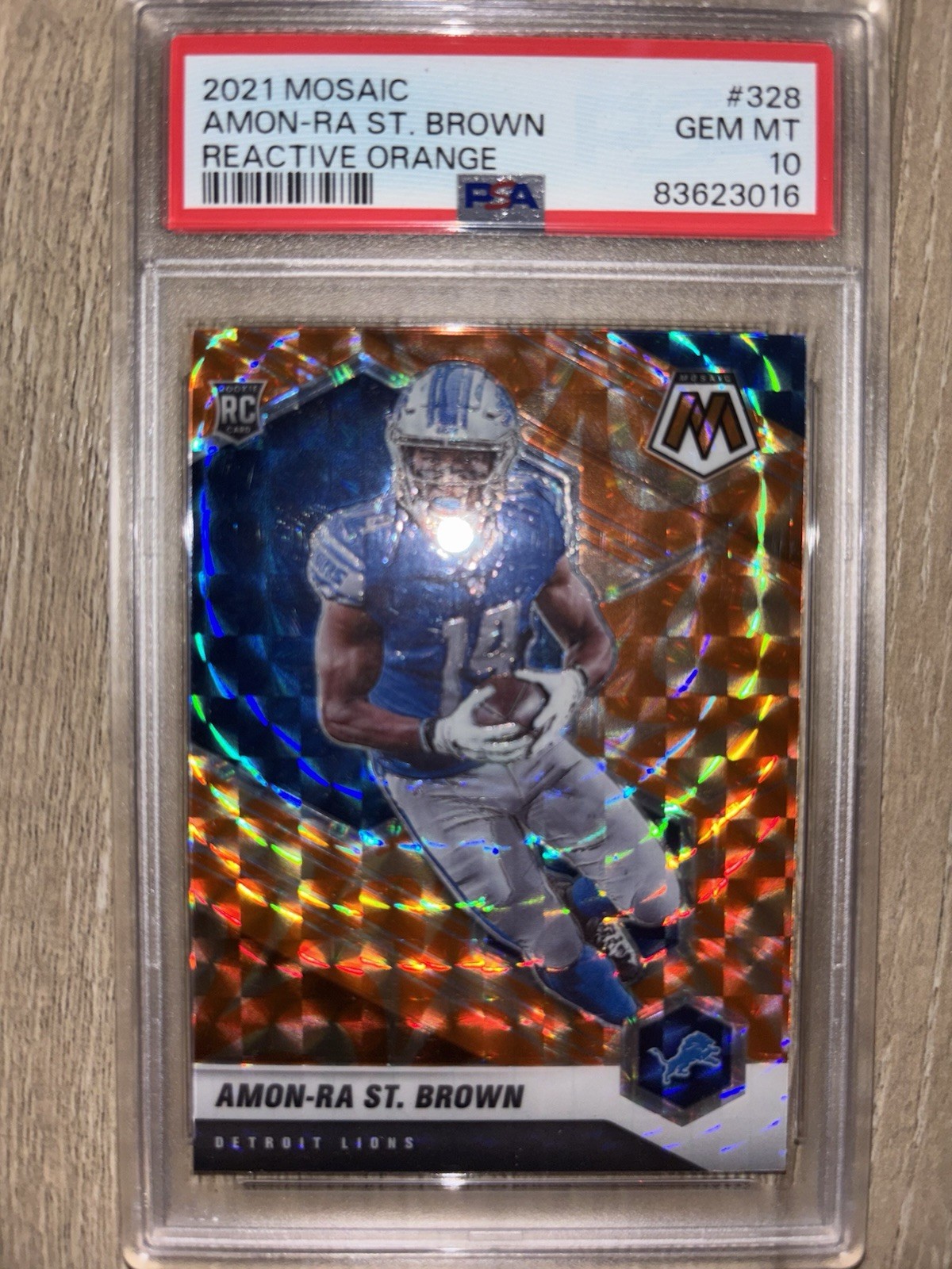 2021 Panini Mosaic Amon-Ra St. Brown Orange Reactive Rookie PSA10