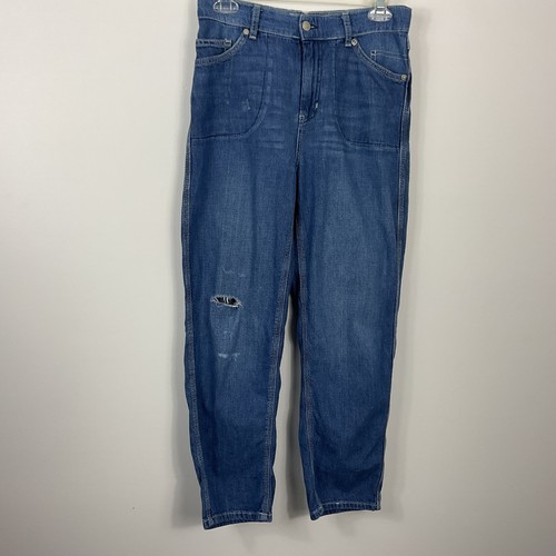 Free People Chloe Baby Barrel Jeans Womens Size Small Distressed Ripped Blue
