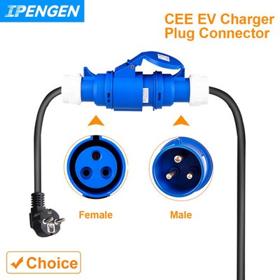 32A 1Phase 7KW EV Charger CEE Female Plug Adapter Waterproof Wall Mount