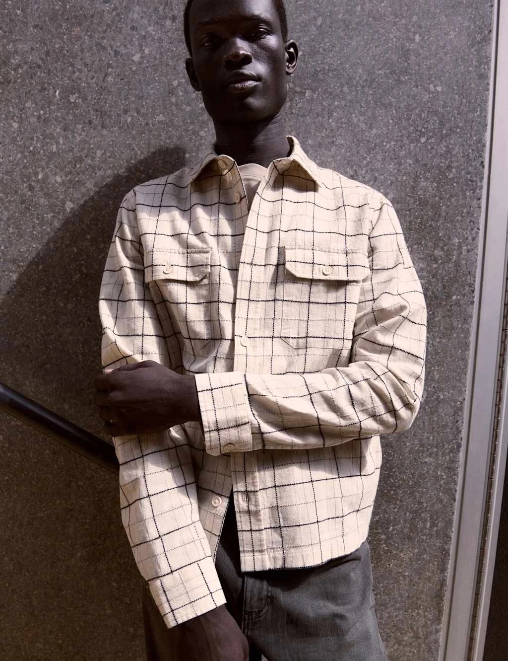 Marks & Spencer Mens Cotton/Linen Relaxed Checked Shirt in Ecru Mix - M&S
Opens in a new window or t